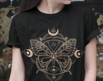 Butterfly Tshirt Dark Academia Clothing Celestial T Shirt Celestial Top Witchy Things Tee Moon Shirt Boho Shirt Gothic Indie Aesthetic
