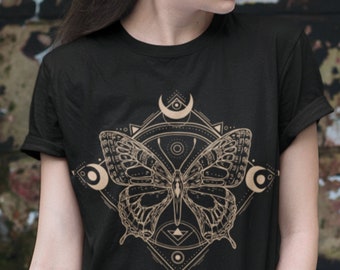 Butterfly Tshirt Dark Academia Clothing Celestial T Shirt Celestial Top Witchy Things Tee Moon Shirt Boho Shirt Gothic Indie Aesthetic