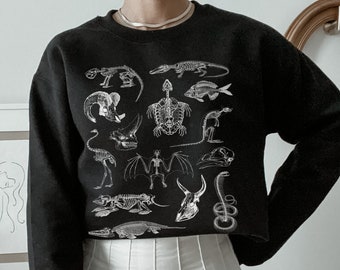 Animal Skeleton Sweatshirt Dark Academia Clothing Goblincore Clothing Aesthetic Crewneck Zooarchaeology Gift Biology Sweatshirt Skull Shirt