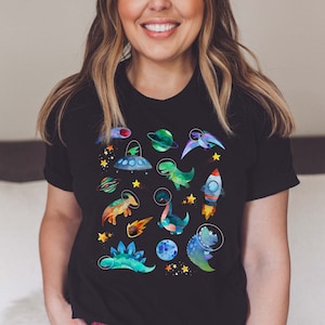 Space Dinosaur Shirt Dino Tshirt Kidcore Aesthetic Clothing Paleontology Tee Trex T Shirt Dinosaur Clothes Astronaut Solar System Planet