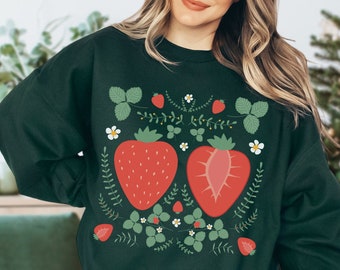 Strawberry Sweatshirt Strawberry Sweater Strawberry Lovers Gift Cottagecore Clothing Fruit Crewneck Cottage Core Clothes Wild Flower Shirt