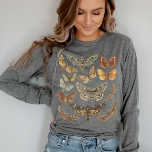 Long Sleeve Moth Shirt Cottagecore Shirt Goblincore Clothing Dark Academia Shirt Butterfly Shirt Fairycore Clothing Bug Shirt Insect Shirt