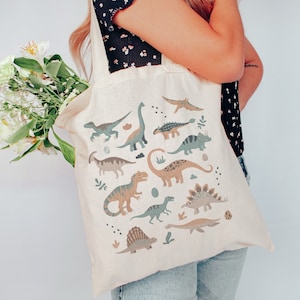 Boho Dinosaurs Tote Bag Dino Tote Bag Trex Tote Bag Kidcore Aesthetic Tote Bag Paleontology Tote Dinosaur Lover Gift Dinosaur Gifts