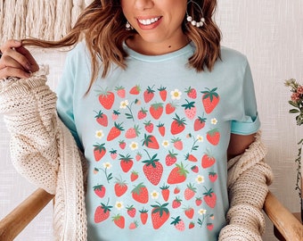 Strawberry Shirt Kawaii Shirt Aesthetic Clothes Cottagecore Shirt Botanical Shirt Cottage Core Clothing Cute Fruit Shirt Strawberry Top