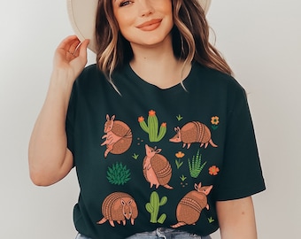 Armadillo Shirt Armadillo Gift Texas Shirt Desert Shirt Cactus Shirt Cottagecore Clothing Cottage Core Clothes Wildlife Shirt Armadillos Tee
