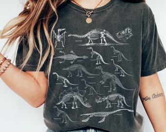 Comfort kleuren dinosaurus fossiele shirt dinosaurus geschenken paleontologie cadeau paleozoo dinosaurus skelet shirt Goblincore kleding Trex shirt