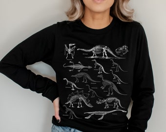 Long Sleeve Dinosaur Shirt Dinosaur Skeleton Tshirt Dino Gifts Dinosaurs Tshirt Paleontology Shirt Dinosaur Clothing Aesthetic Clothes