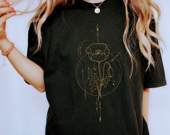 August Birth Flower Shirt Poppy Shirt Flower Gift August Birth Month Shirt Trendy Birthday Gift Aesthetic Clothes Witchy Celestial Tee