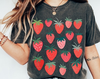 Comfort Colors Strawberry Shirt Cottagecore Clothing Boho Clothing Kawaii Fruit Shirt Botanical Shirt Aesthetic Clothes Cottage Core Shirt