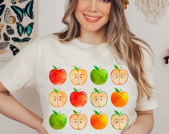 Apple Shirt Cute Fruit Print Tshirt Cottagecore Clothing Cottage Core Clothes Farmcore Tee Teacher T Shirt Foodie Shirt Gardening Botanical