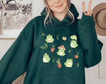 Kawaii Frog Hoodie Cute Frog Hoodie Cottagecore Clothes Cottage Core Clothing Aesthetic Hoodie Mori Girl Forestcore Merch Frog Lover Gift