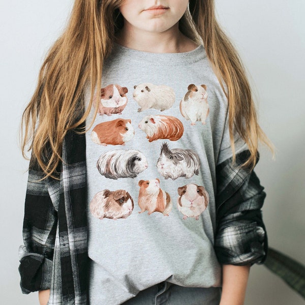 Kids Guinea Pig Shirt Cute Youth Guinea Pig Tshirt Cottagecore Clothes Cottage Core Clothing Guinea Pig Gifts Pet Shirt Guinea Pig Print