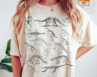 Comfort kleuren dinosaurus fossiele shirt dinosaurus geschenken paleontologie cadeau paleozoo dinosaurus skelet shirt Goblincore kleding Trex shirt