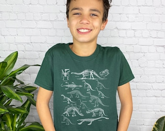 Kids Dinosaur Shirt Youth Dino Bones Shirt Paleontology Shirt Boy Girl Dinosaur Skeleton Clothes Dinosaur Gifts TRex Shirt Aesthetic Shirt