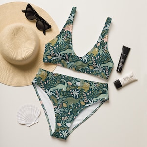 Boho dinosaurus hoog getailleerde bikini paleontologie badmode Dino print zwemmen dinosaurus kleding dinosaurus cadeau paleontologie geschenken esthetische bikini