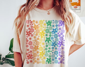 Camisa de flores silvestres del orgullo gay de Comfort Colors Camisa del orgullo sutil Camisa del orgullo Camisa de flores arcoíris Camisa del orgullo LGBTQ Camisa de flores prensadas
