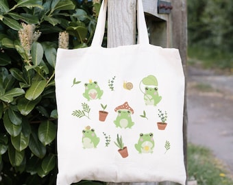 Garden Frog Tote Bag Cute Frog Tote Cottagecore Bag