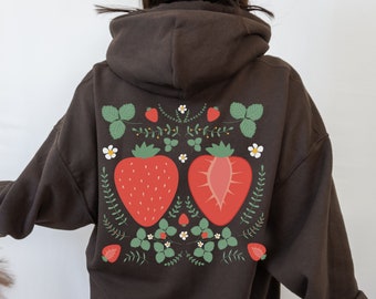 Strawberry Hoodie Strawberry Lovers Gift Cottagecore Clothing Fruit Sweatshirt Cottage Core Clothes Botanical Aesthetic Wildflower Hoodie