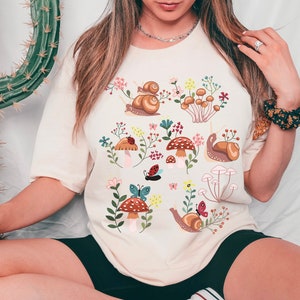 Snail and Mushroom Shirt Cottagecore Clothing Cottage Core Clothes Goblincore Aesthetic Snail Lover Gift Fairycore Shirt Snail Gifts