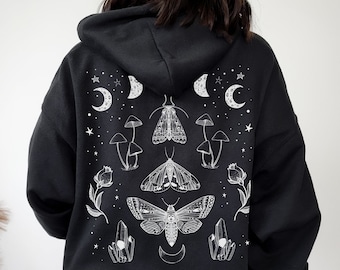 Magical Moth Hoodie Fairycore Hoodie Dark Academia Hoodie Cottagecore Clothes Cottage Core Clothing Aesthetic Hoodie Mushroom Hoodie