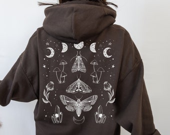 Magical Moth Hoodie Fairycore Hoodie Dark Academia Hoodie Cottagecore Clothes Cottage Core Clothing Aesthetic Hoodie Mushroom Hoodie