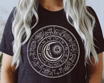 Astrology Shirt Zodiac Sun and Moon Shirt Celestial Top Horoscope Shirts Light Academia Dark Academia Clothing Indie Tee Aesthetic Clothing