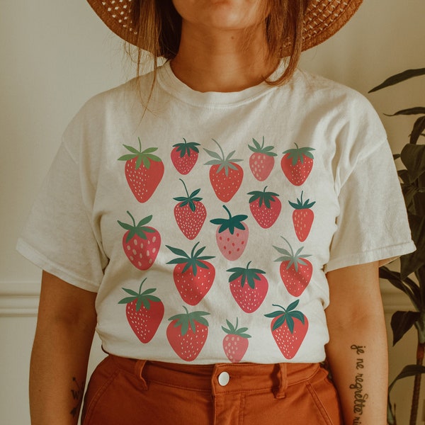 Strawberry Shirt Strawberry Clothes Strawberry Top Garden Shirt Aesthetic Clothing Cottagecore Clothes Botanical Shirt Strawberry Print