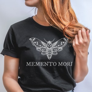 Memento Mori Shirt Deaths Head Moth Tshirt Insect Tee Gothic Shirt Goth Skull Tee Stoic Quote Dark Academia Clothing Indie Aesthetic Clothes