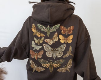 Moth Hoodie Cottagecore Vêtements Dark Academia Vêtements Goblincore Vêtements Cottage Core Esthétique Vêtements Insecte Sweat à capuche Vêtements à la mode