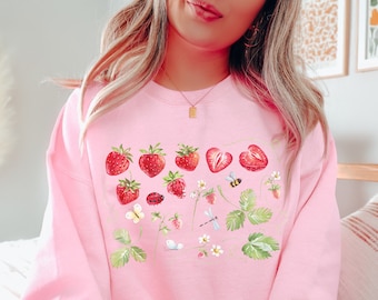 Strawberry Sweatshirt Strawberry Sweater Strawberry Crewneck Cottage Core Sweater Cottagecore Clothing Bee Shirt Ladybug Shirt