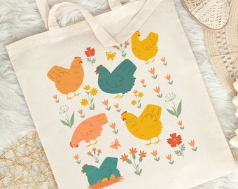 Chicken Tote Bag Aesthetic Cottagecore Bag Farmcore Bag Chicken Bag Chicken Lover Gift Trendy Tote Bag Reusable Bag Farm Animal Bag