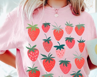 Comfort Colors Strawberry Shirt Cottagecore Clothing Boho Clothing Kawaii Fruit Shirt Botanical Shirt Aesthetic Clothes Cottage Core Shirt