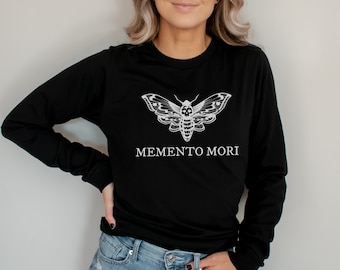 Memento Mori Long Sleeve Shirt Dark Academia Clothing Aesthetic Clothes Death Moth Shirt Indie Clothing Gothic Tshirt Goth Skull Shirt