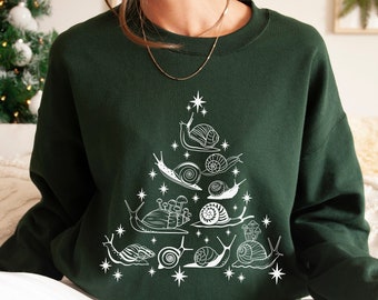 Snail Christmas Sweatshirt Snail Lover Gift Goblincore Shirt Cottagecore Sweater Gardening Crewneck Cottage Core Clothing Mushroom Gifts