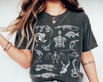Chemise squelette animal couleurs confort Vêtements universitaires sombres Vêtements goblincore Vêtements esthétiques Cadeau archéozoologie Chemise biologie osseuse