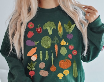 Sudadera con vegetales Sudadera con vegetales Sudadera con cuello redondo de jardinero Sudadera vegetariana Sudadera vegana Sudadera con productos del mercado de agricultores Sudadera con agricultura
