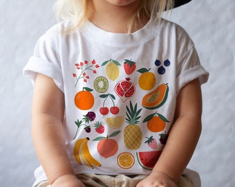 Toddler Fruit Shirt Kids Cottagecore Clothing Cottage Core Clothes Cute Fruit Print Tee Garden Shirt Botanical Shirt Boho Aesthetic