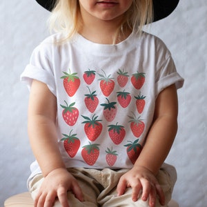 Strawberry Shirt Toddler Tee Baby Girl Tshirt Botanical Top Cottagecore Clothing Cottage Core Clothes Fruit T Shirt Summer Garden Shirt