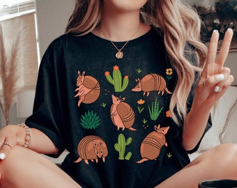 Armadillo Shirt Armadillo Gift Texas Shirt Desert Shirt Cactus Shirt Cottagecore Clothing Cottage Core Clothes Wildlife Shirt Armadillos Tee