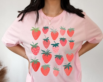 Strawberry Shirt Botanical Shirt Cottagecore Clothing Cottage Core Shirt Strawberry Tshirt Aesthetic Clothes Strawberry Top Kawaii Shirt