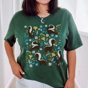 Skunk Shirt Cottage Core Clothes Cottagecore Clothing Botanical Shirt Cute Skunk Lover Gift Scandinavian Wild Animal Shirt Folk Art Shirt