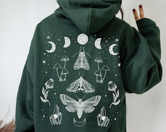Magical Moth Hoodie Fairycore Hoodie Dark Academia Hoodie Cottagecore Clothes Cottage Core Clothing Aesthetic Hoodie Mushroom Hoodie