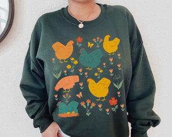 Chicken Sweatshirt Cottagecore Clothing Farm Sweatshirt Chicken Sweater Farmcore Aesthetic Clothes Cottage Core Clothes Chicken Gifts