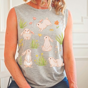 Rabbit Tank Top Farm Aesthetic Muscle Tank Cottagecore Clothing Cottage Core Clothes Forestcore Shirt Gardencore Gifts Bunny Flower Shirt
