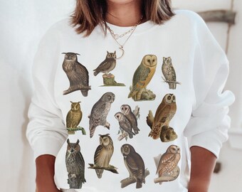 Owl Sweatshirt Owl Sweater Bird Sweatshirt Cottagecore Sweatshirt Bird Crewneck Cottage Core Clothes Wildlife Sweaters Nature Sweatshirt