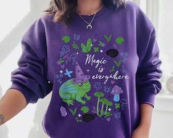 Wizard Frog Sweater Cute Frog Crewneck Kawaii Cottagecore Clothing Witchy Gifts Goblincore Sweatshirt Witchy Stuff Aesthetic Clothes