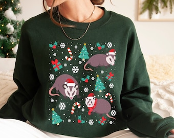 Moletom de gambá de natal Possum Crewneck Presente de gambá Presentes de gambá Suéter de gambá Camisa de gambá Roupas Cottagecore Roupas Cottage Core