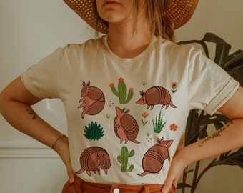 Armadillo Shirt Armadillo Gift Texas Shirt Desert Shirt Cactus Shirt Cottagecore Clothing Cottage Core Clothes Wildlife Shirt Armadillos Tee