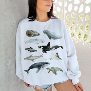 Marine Life Sweatshirt Beachy Crewneck Ocean Conservation Manatee Gifts Whale Sweater Marine Biology Gift Sea Turtle Sweatshirt Ocean Animal