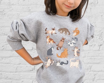 Youth Cute Cats Sweatshirt Kids Cat Sweater Kitties Shirt Kitty Crewneck Kitten Cottagecore Clothing Cottage Core Clothes Cat Lover Gift